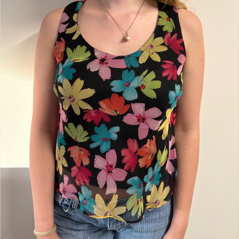 Floral Sleeveless Top - Black Multicolor